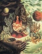 Frida Kahlo The Love Embrace of the Universe,The Earth,Diego,me and senor xolotl painting